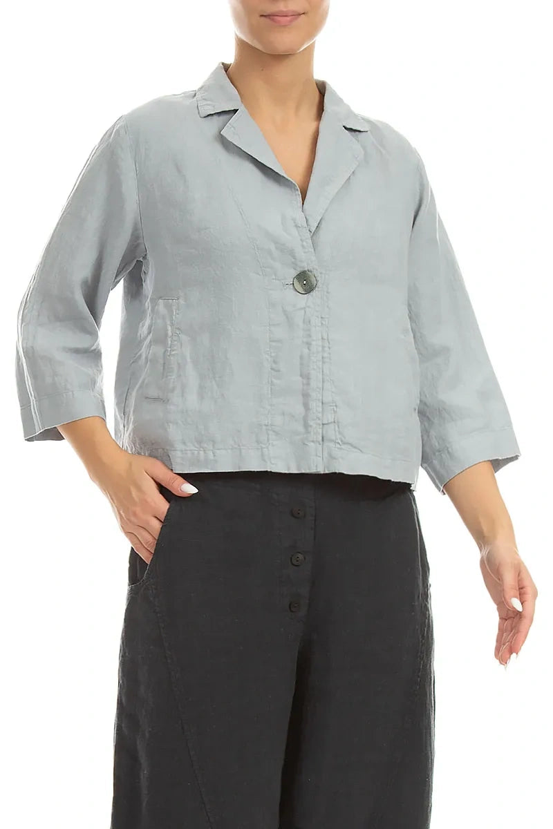 Single Button Silver Grey Linen Blazer Jacket 3