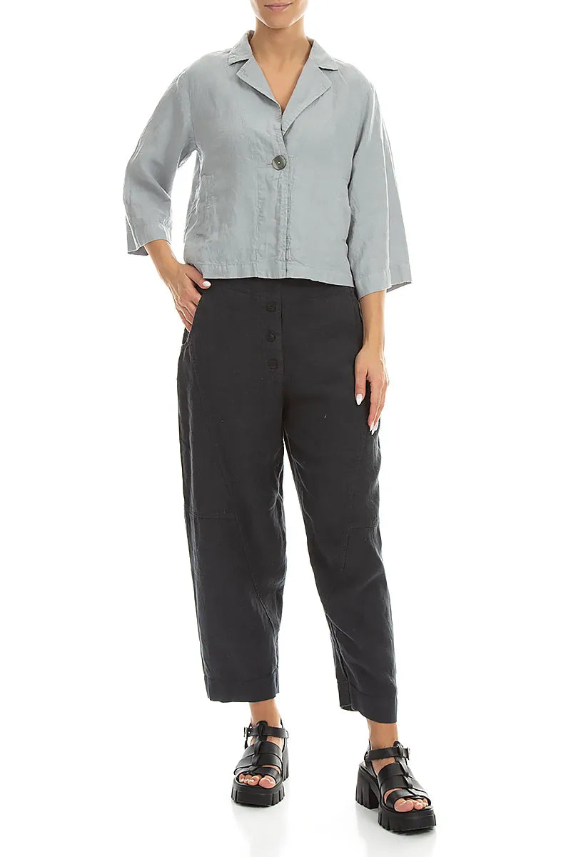 Single Button Silver Grey Linen Blazer Jacket 4