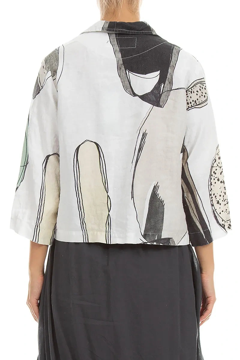 Single Button Tumbled Stone Linen Blazer Jacket