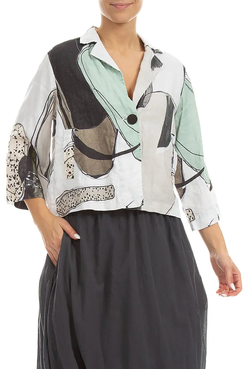 Single Button Tumbled Stone Linen Blazer Jacket