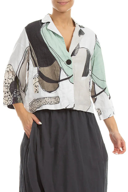 Single Button Tumbled Stone Linen Blazer Jacket