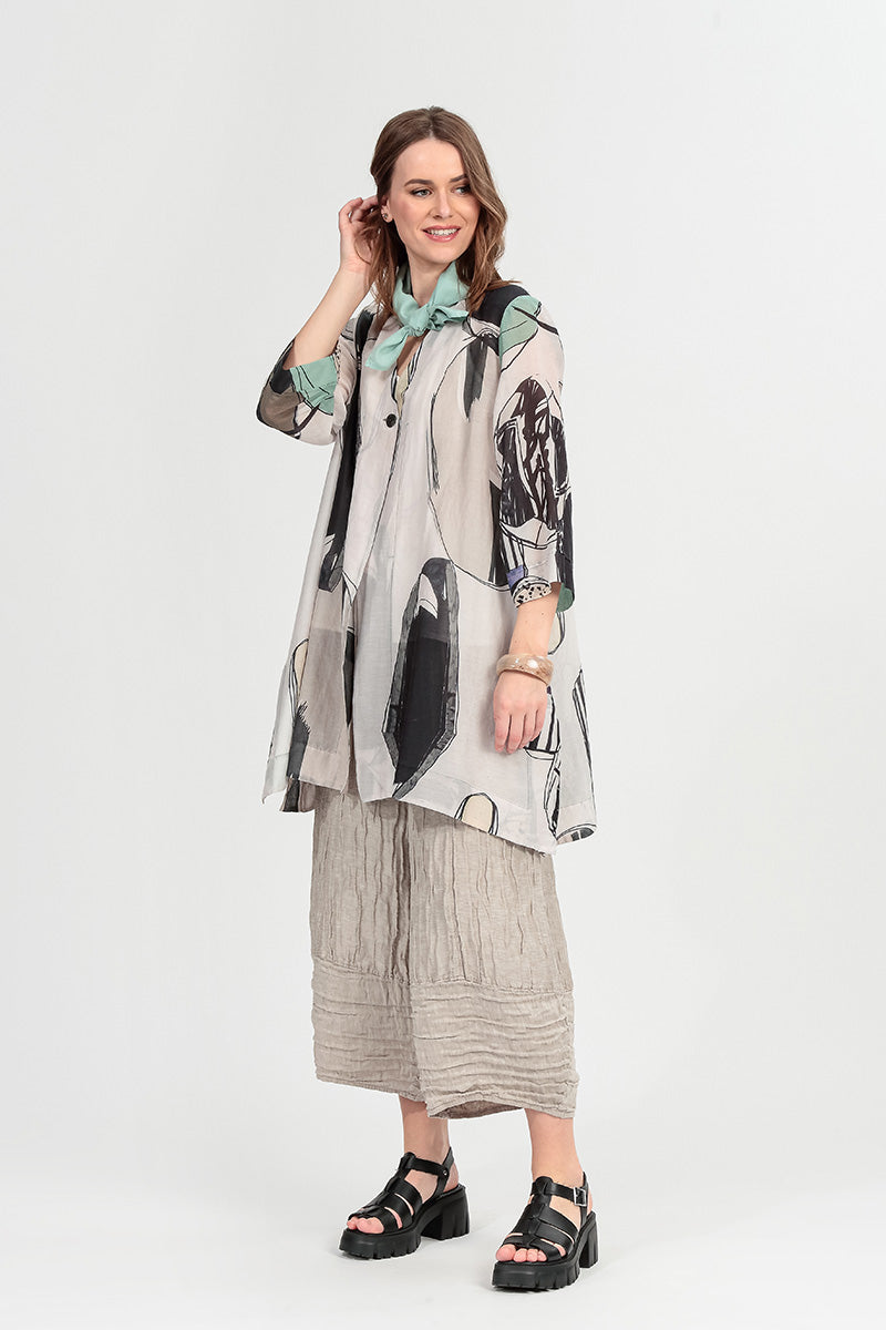 Veste en soie et coton à un bouton, effet pierre roulée