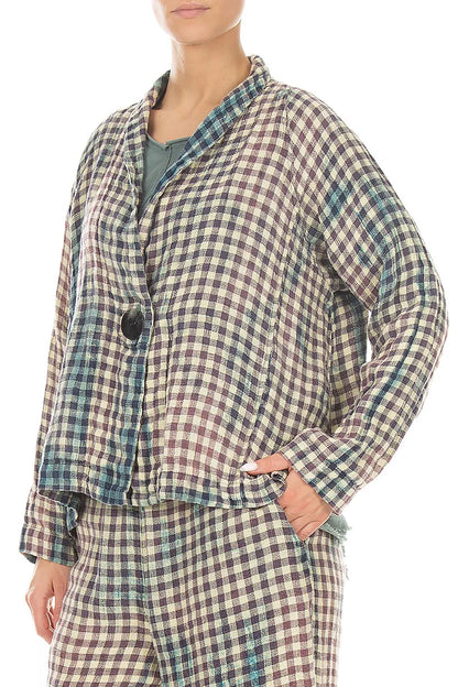 Single Button Vintage Check Linen Jacket