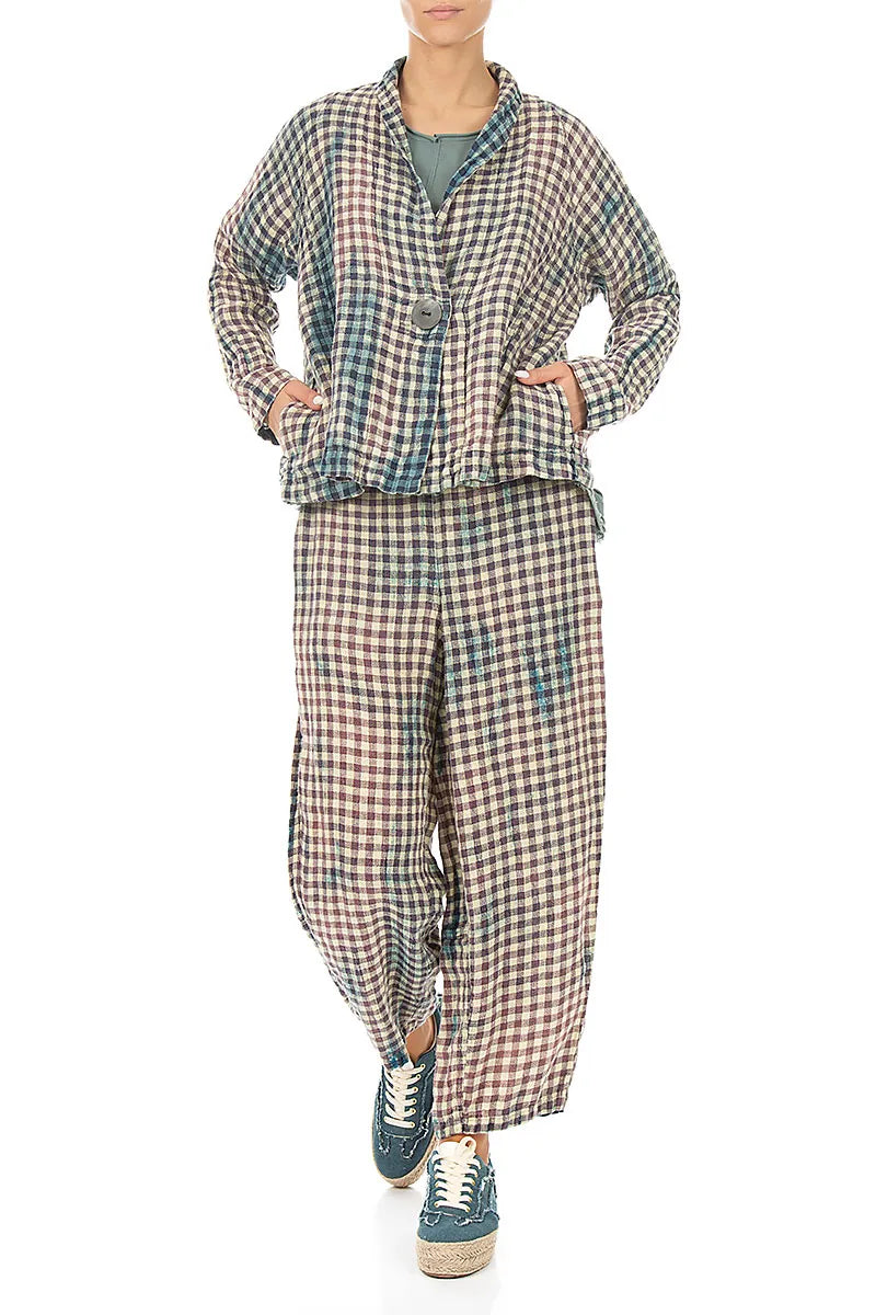 Single Button Vintage Check Linen Jacket