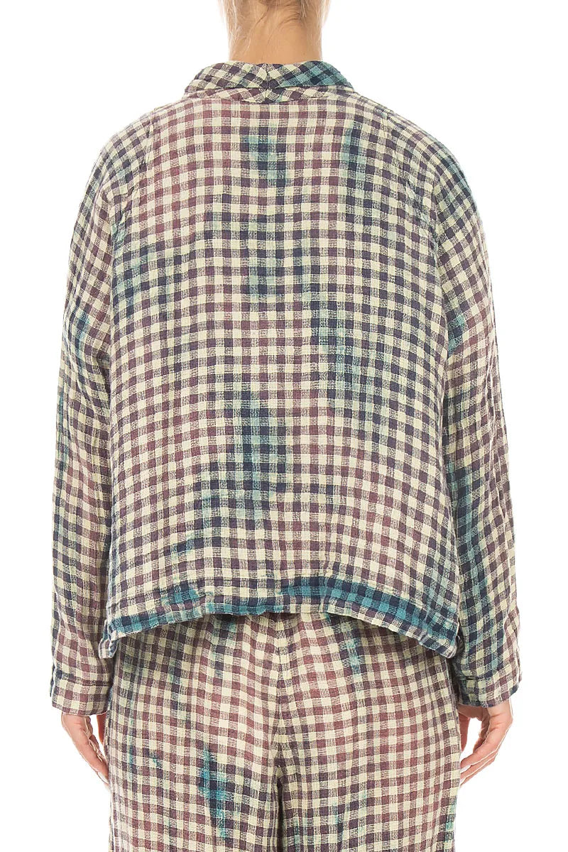 Single Button Watercolour Check Linen Jacket 2