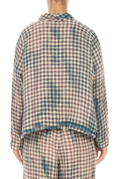 Single Button Vintage Check Linen Jacket