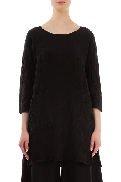 Single Pocket Black Linen Viscose Tunic 1