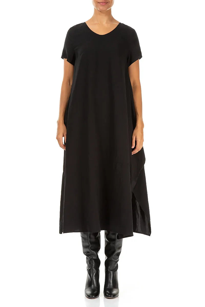 Single Pocket Black Silk Bamboo Dress 1