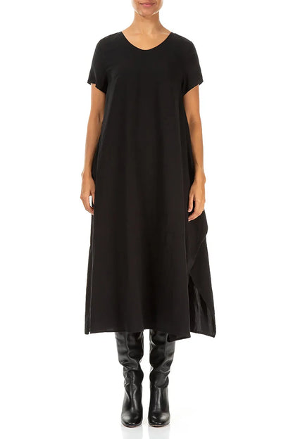 Single Pocket Black Silk Bamboo Dress 1