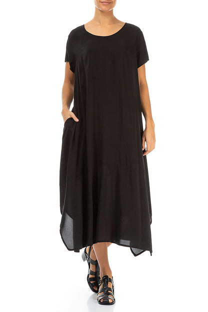 Single Pocket Black Silk Bamboo Dress
