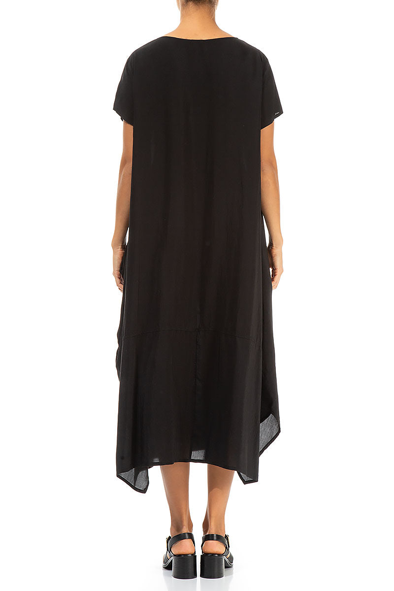 Single Pocket Black Silk Bamboo Dress
