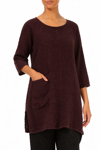 Single Pocket Maroon Linen Tunic 3