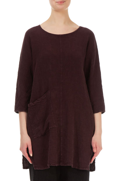 Single Pocket Maroon Linen Tunic 1
