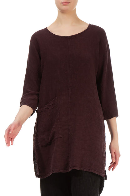 Single Pocket Maroon Linen Tunic 3