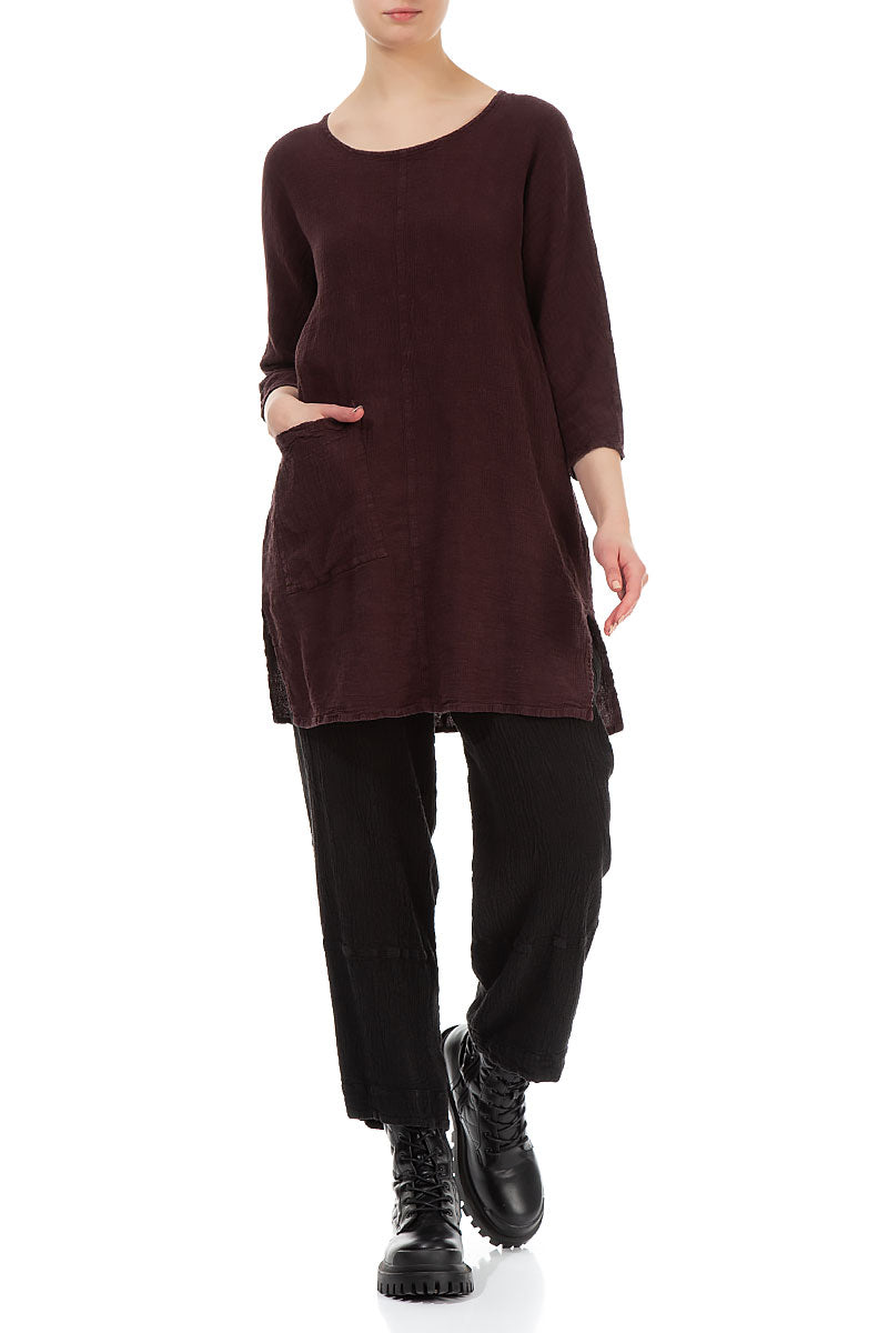 Single Pocket Maroon Linen Tunic 4