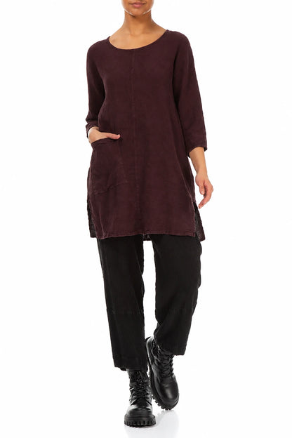 Single Pocket Maroon Linen Tunic 4