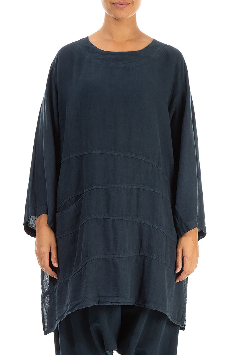 Single Pocket Navy Linen Tunic