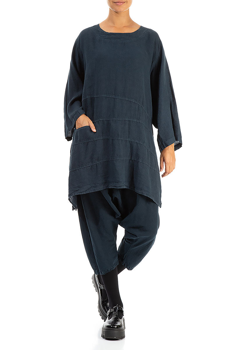 Single Pocket Navy Linen Tunic