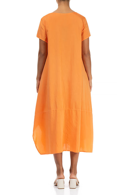 Single Pocket Neon Orange Silk Bamboo Dress 2