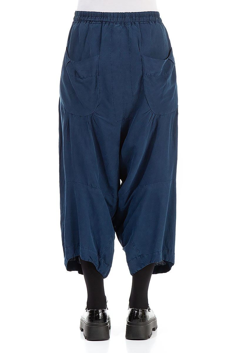 Six Pockets Dark Blue Silk Linen Trousers