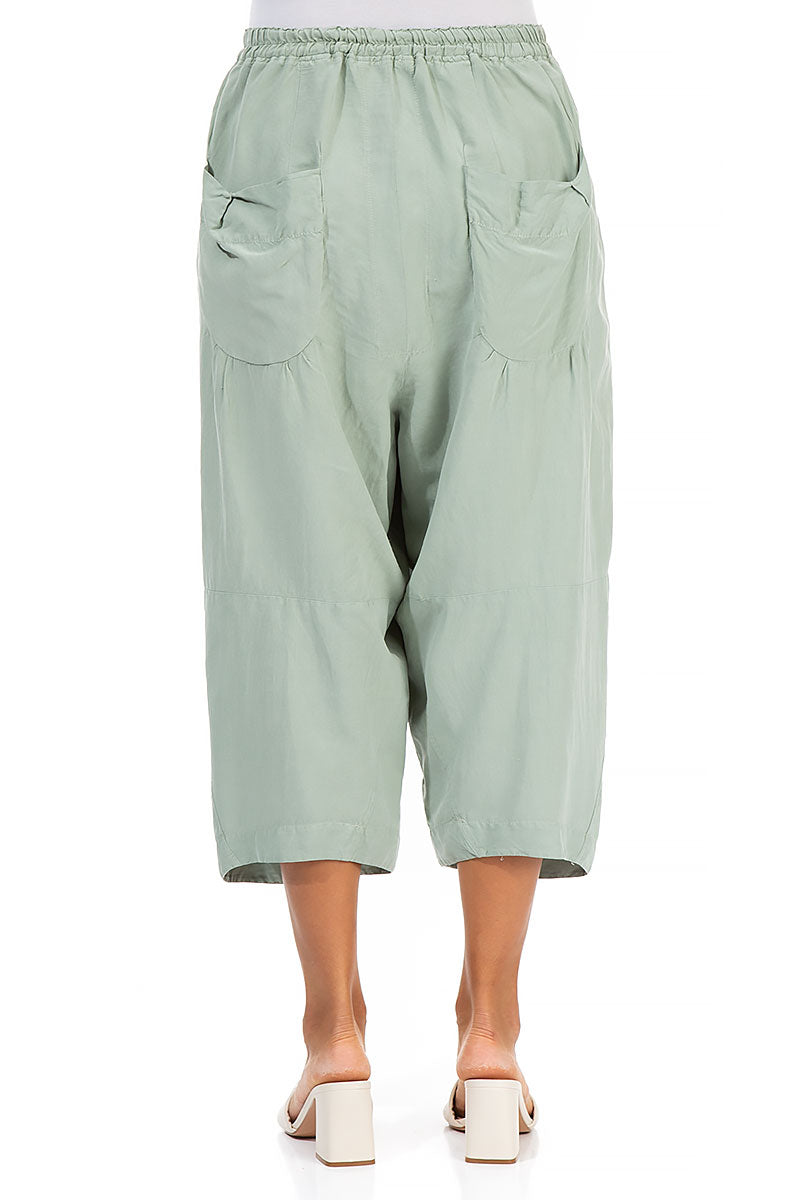 Six Pockets Green Silk Linen Trousers