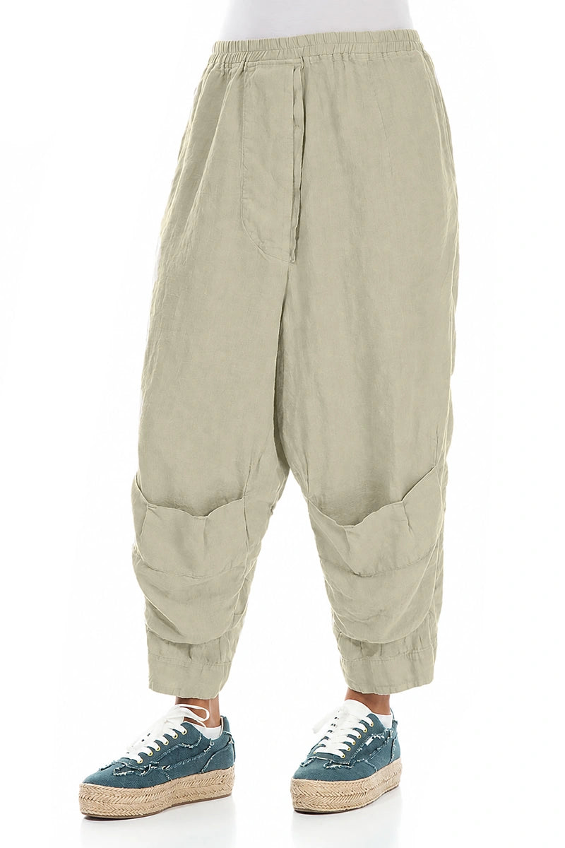 Six Pockets Laurel Green Linen Trousers
