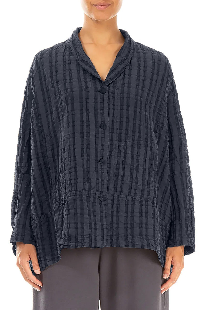 Schieferblaue karierte Leinen-Baumwolljacke