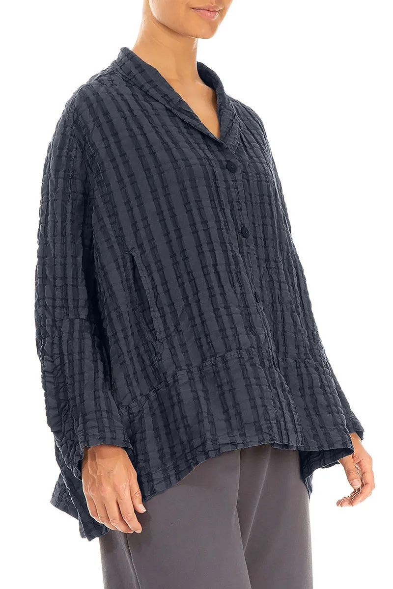 Slate Blue Checkered Linen Cotton Jacket 3