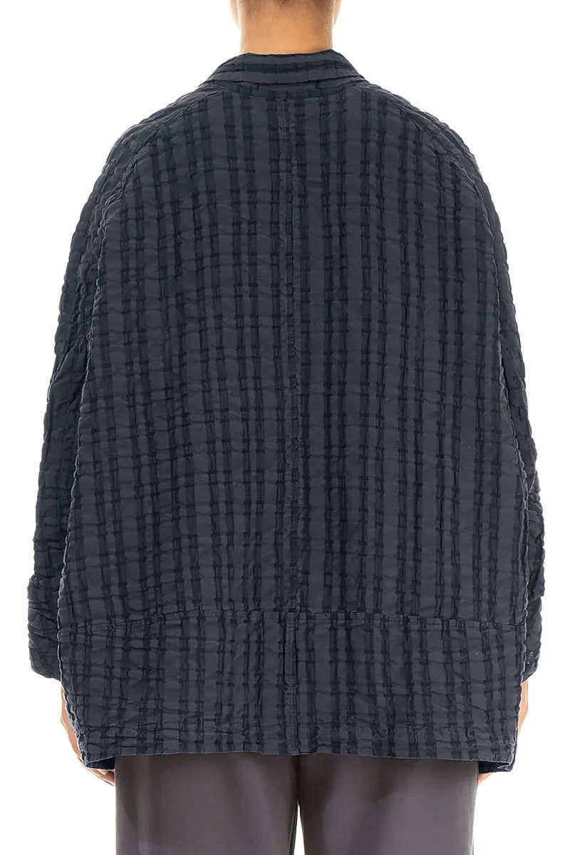 Schieferblaue karierte Leinen-Baumwolljacke