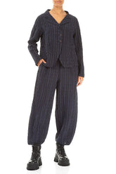 Slate Blue Checkered Linen Cotton Trousers 4