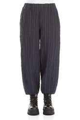 Slate Blue Checkered Linen Cotton Trousers 1