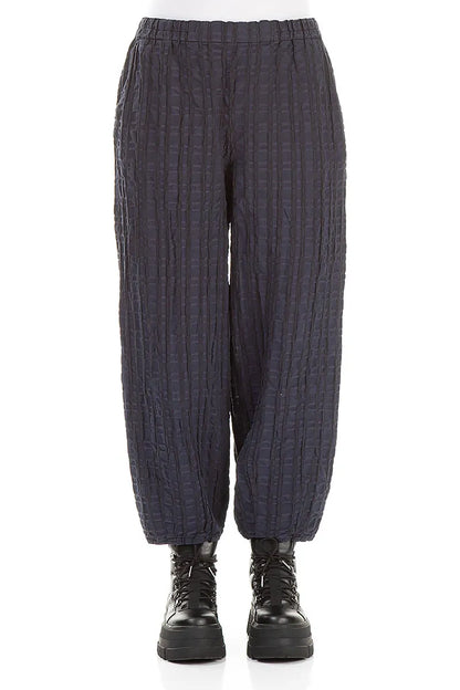 Slate Blue Checkered Linen Cotton Trousers 1