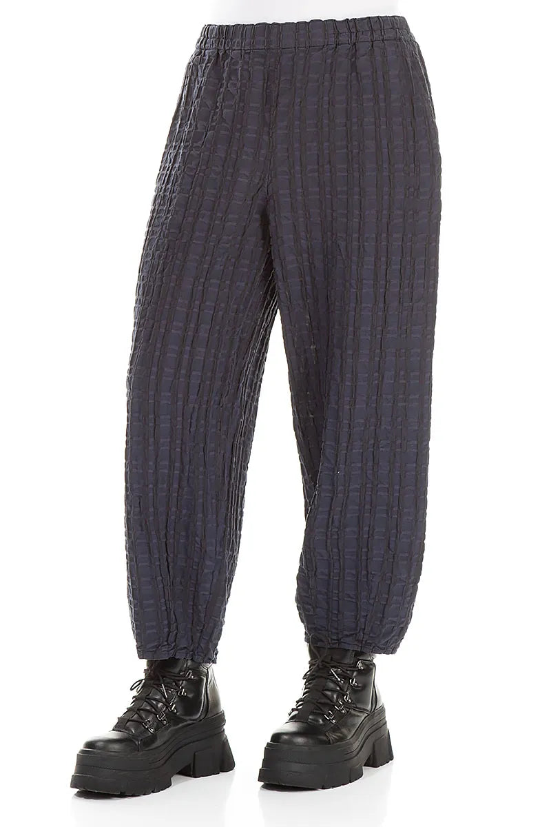 Slate Blue Checkered Linen Cotton Trousers 3