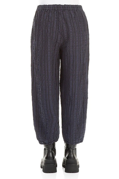 Slate Blue Checkered Linen Cotton Trousers 2
