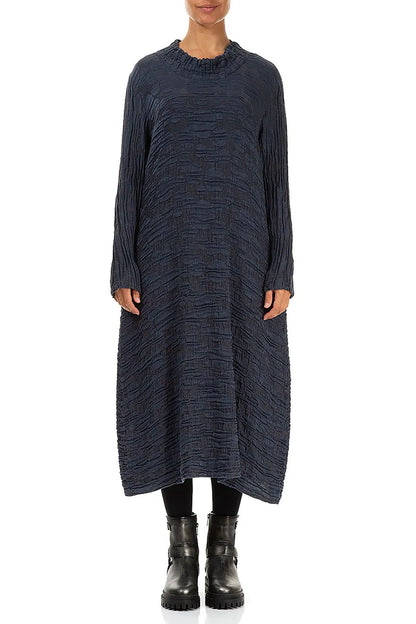 Slate Blue Circle Silk Linen Dress 1
