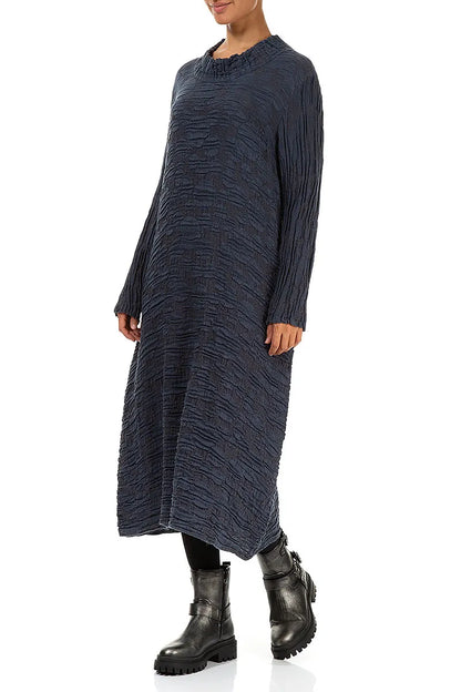 Slate Blue Circle Silk Linen Dress 3