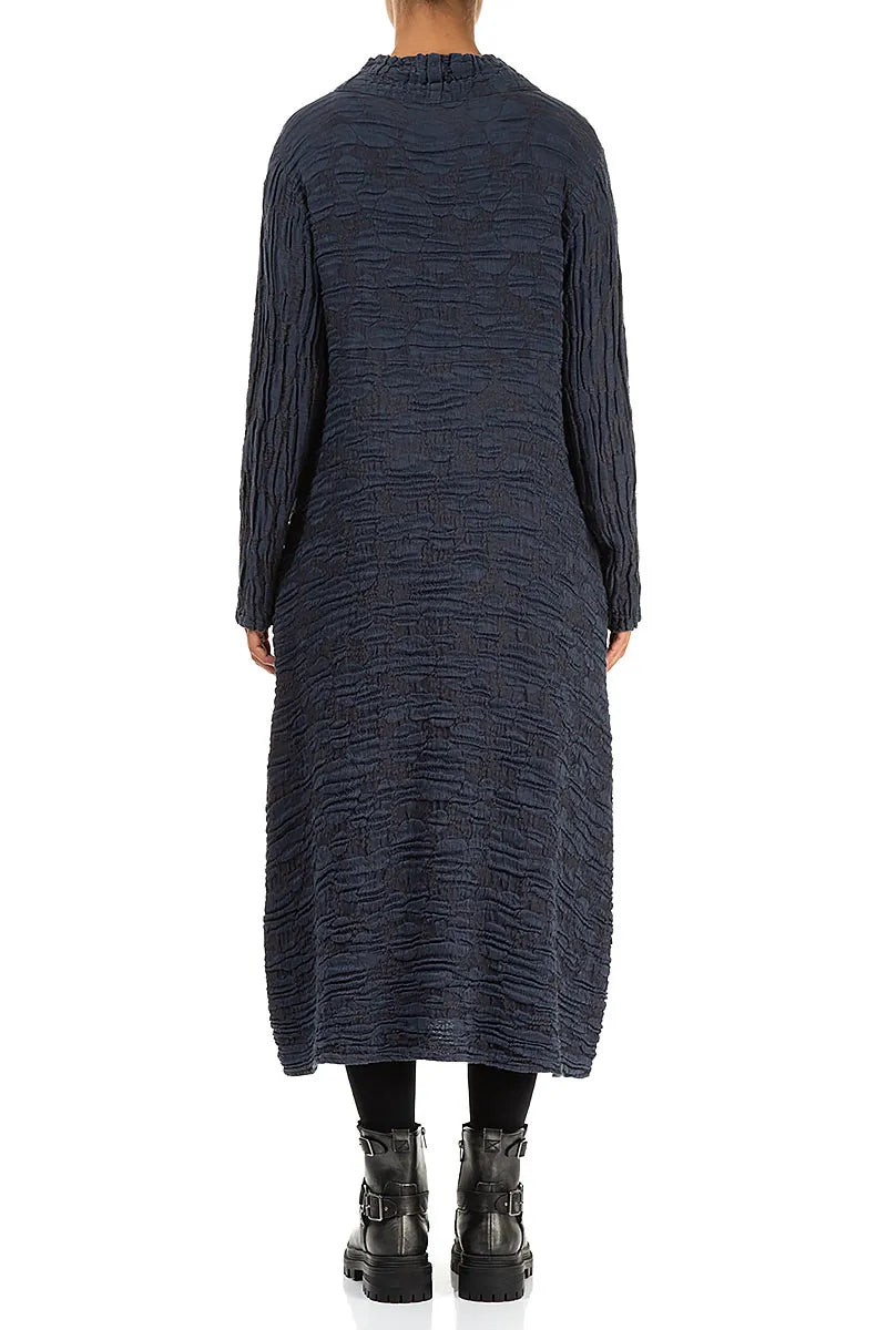 Slate Blue Circle Silk Linen Dress 2