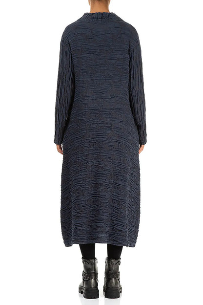 Slate Blue Circle Silk Linen Dress 2