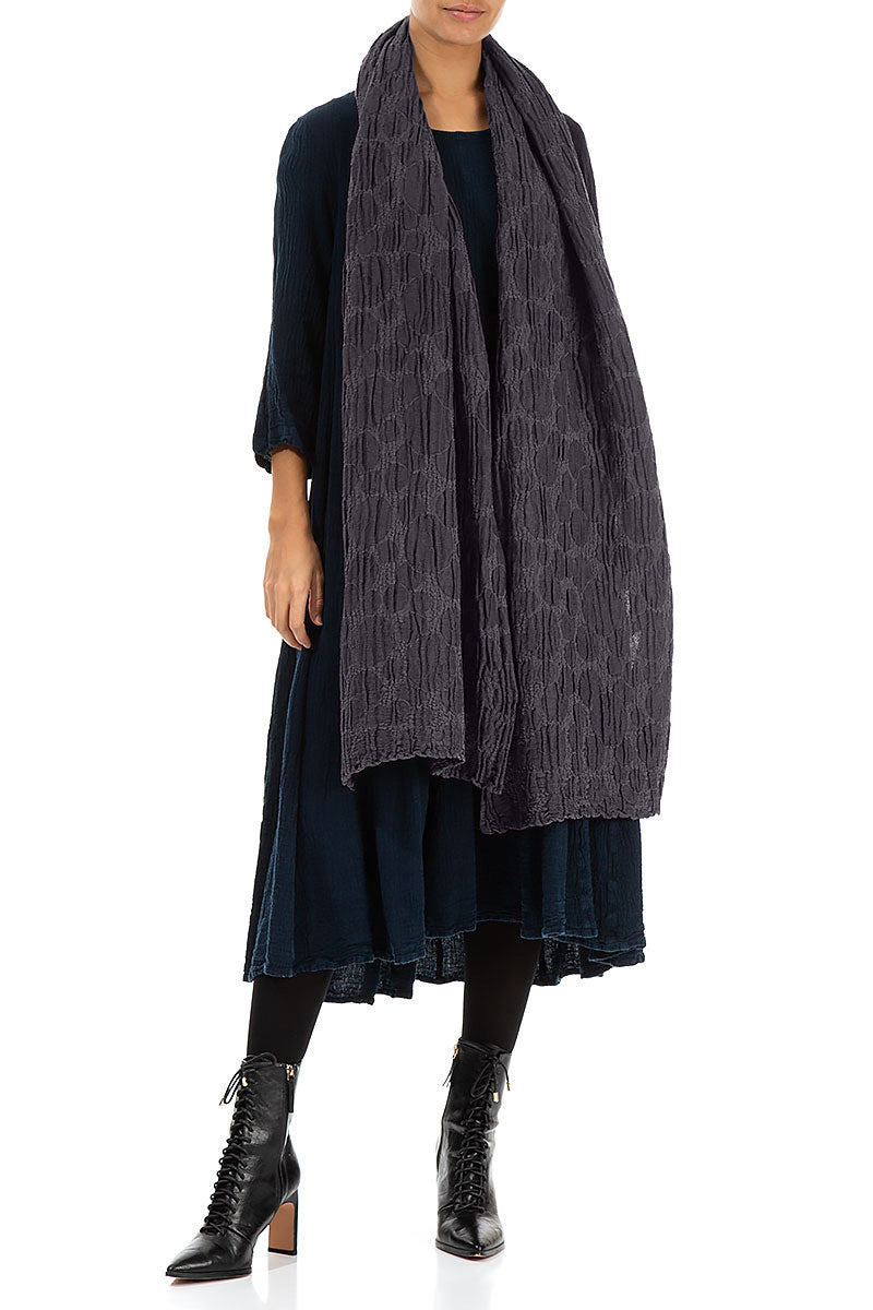 Slate Blue Circle Silk Linen Scarf 2