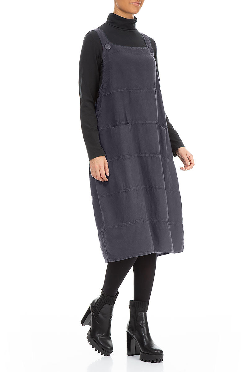 Slate Blue Linen Dungaree Dress 3