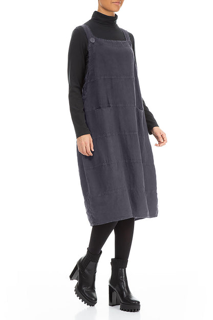 Slate Blue Linen Dungaree Dress 3