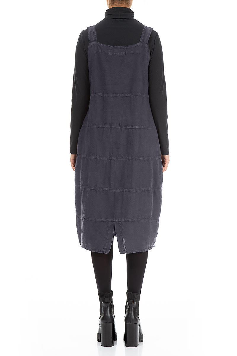 Slate Blue Linen Dungaree Dress 2