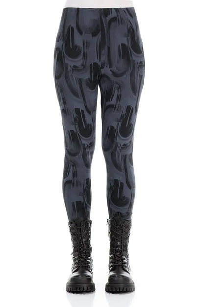 Slate Blue Paintwave Cotton Leggings 1