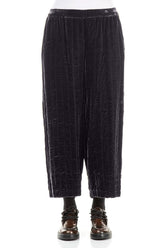 Slate Blue Pleated Silk Velvet Trousers 1