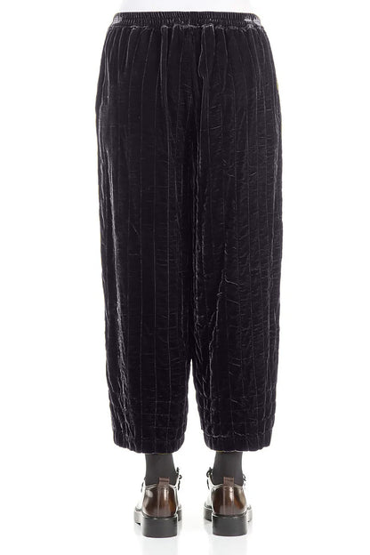 Slate Blue Pleated Silk Velvet Trousers 2
