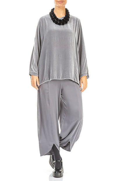 Slate Blue Silk Velvet Bead Necklace 2