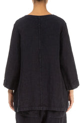 Slate Blue Sweetheart Neck Mélange Linen Blouse 2