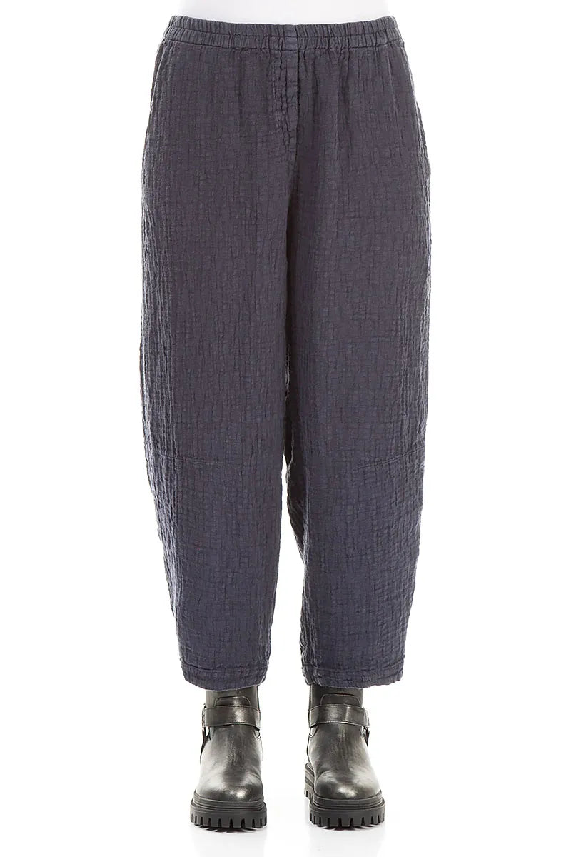 Slate Blue Textured Linen Trousers 1