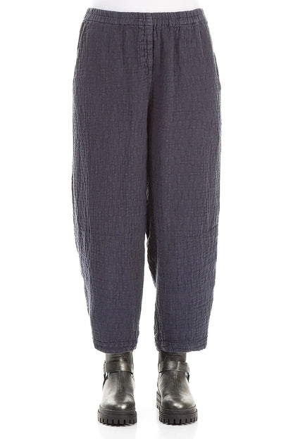 Slate Blue Textured Linen Trousers 1