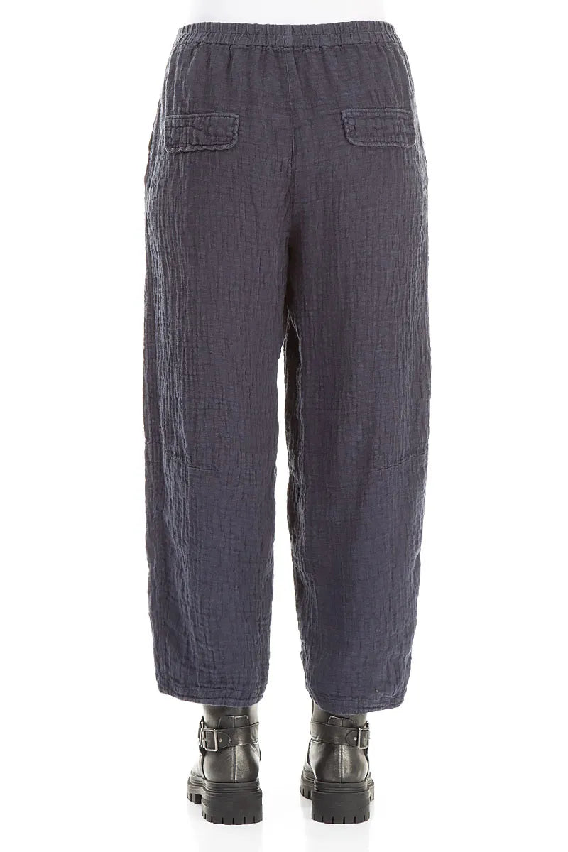 Slate Blue Textured Linen Trousers 2